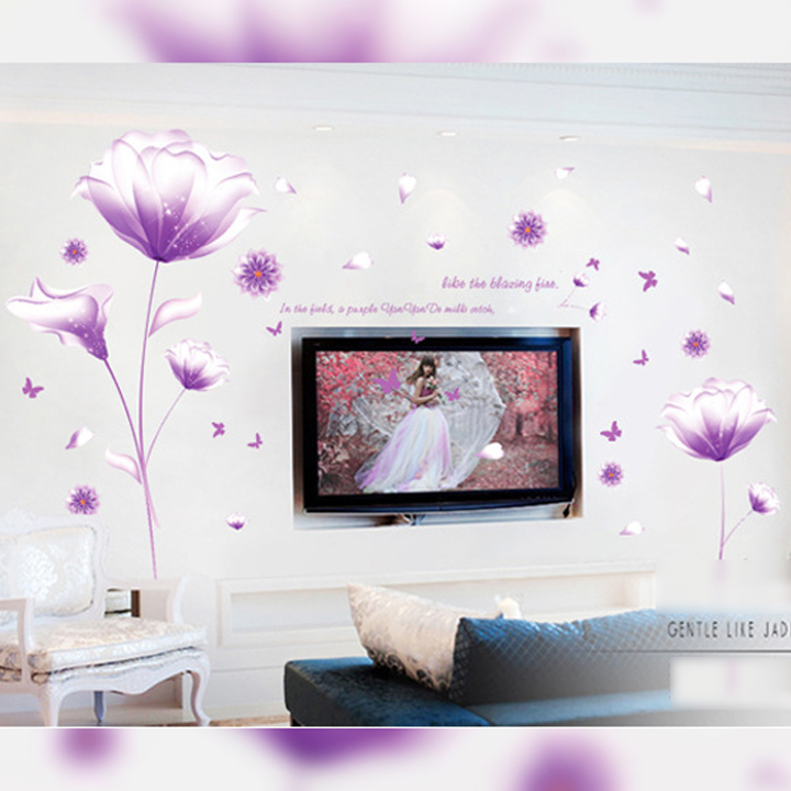 Decal dán tường trang trí phòng khách, tiệm cafe- Pha lê tím- mã sp DXL8050