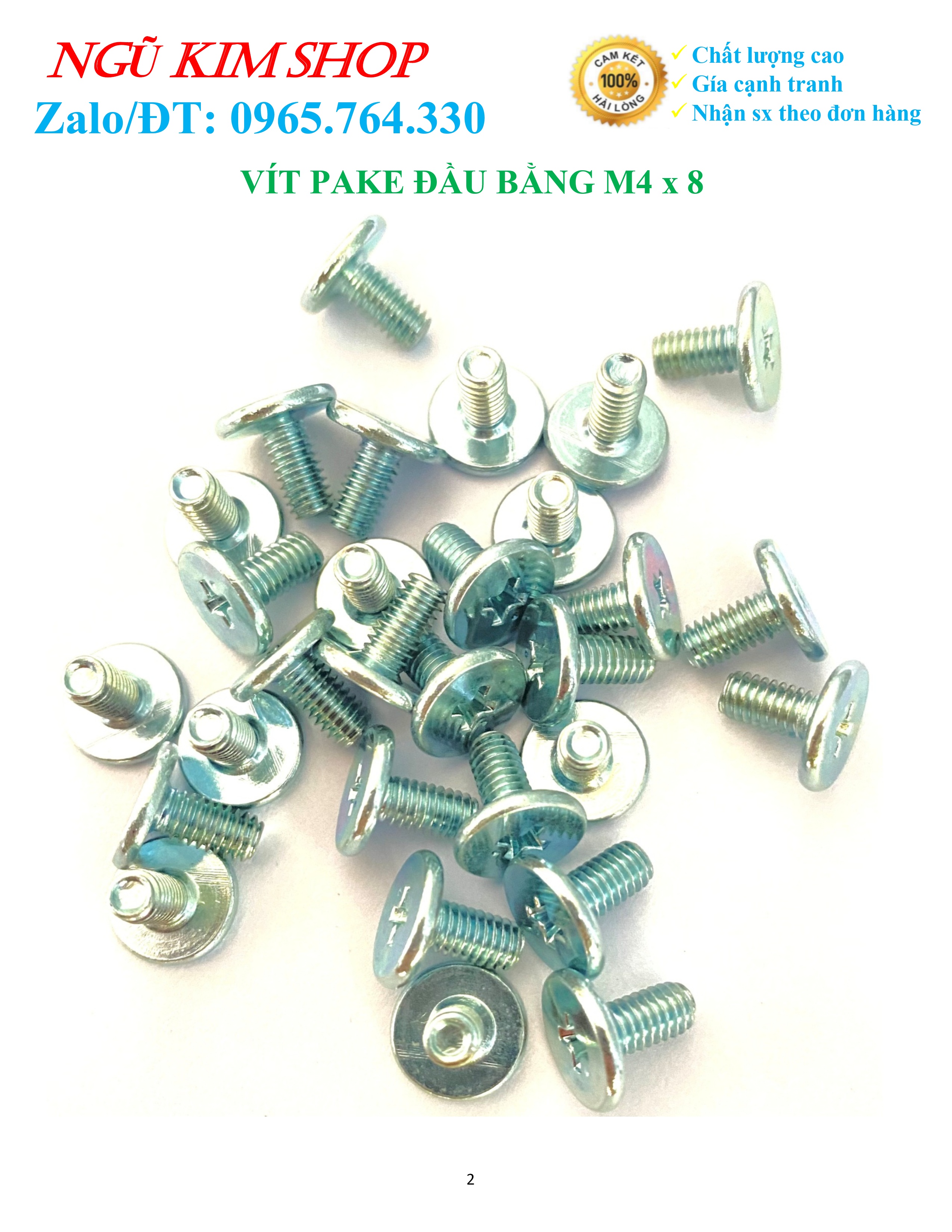 VÍT PAKE ĐẦU BẰNG M4 x 8 _ BỊCH 100 CON