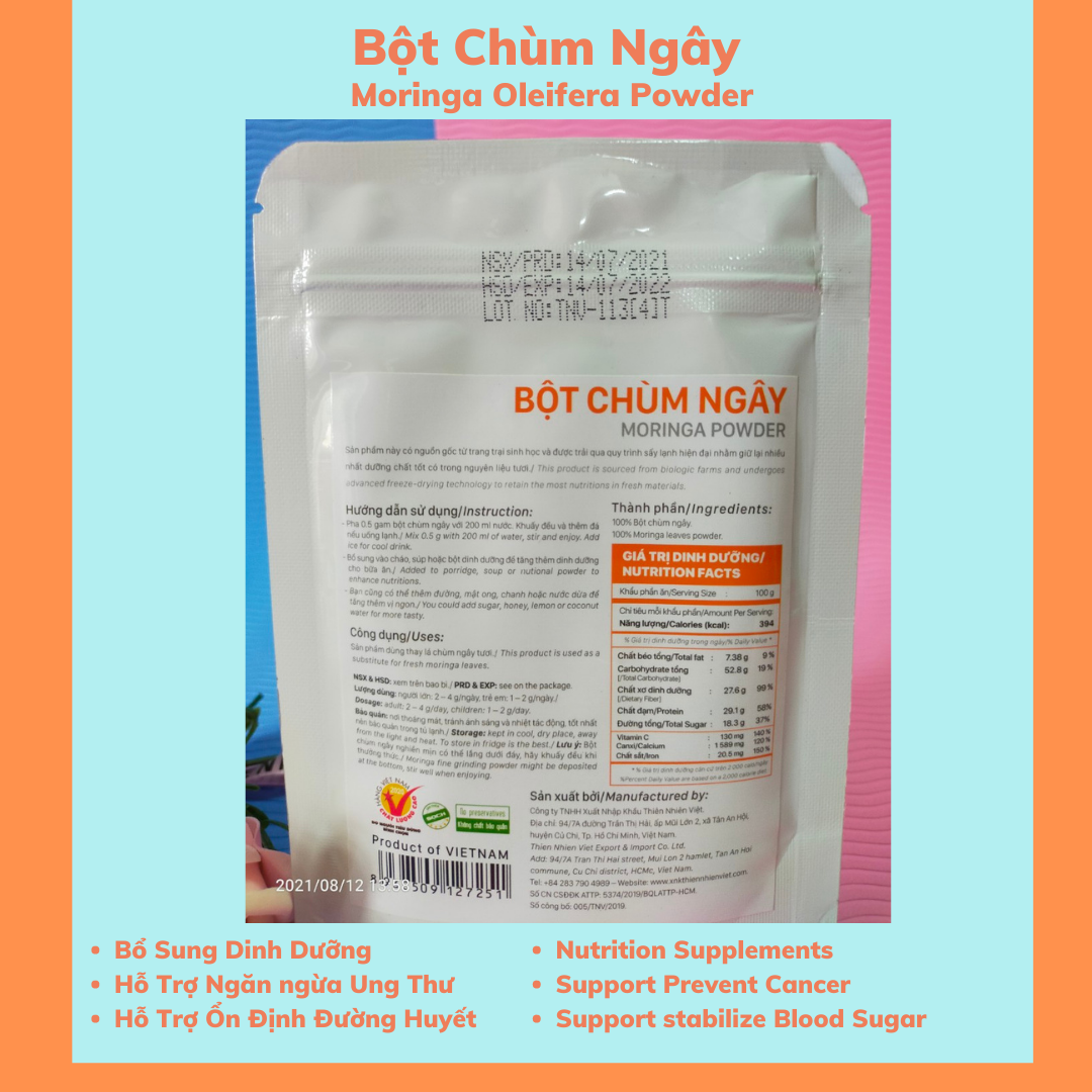 Combo 2 Gói Bột Chùm Ngây Sấy Lạnh  - 3 Quy Cách / Set 2 Packs Of  Pure Moringa Oleifera Powder - Freeze Drying - 3 Sizes options