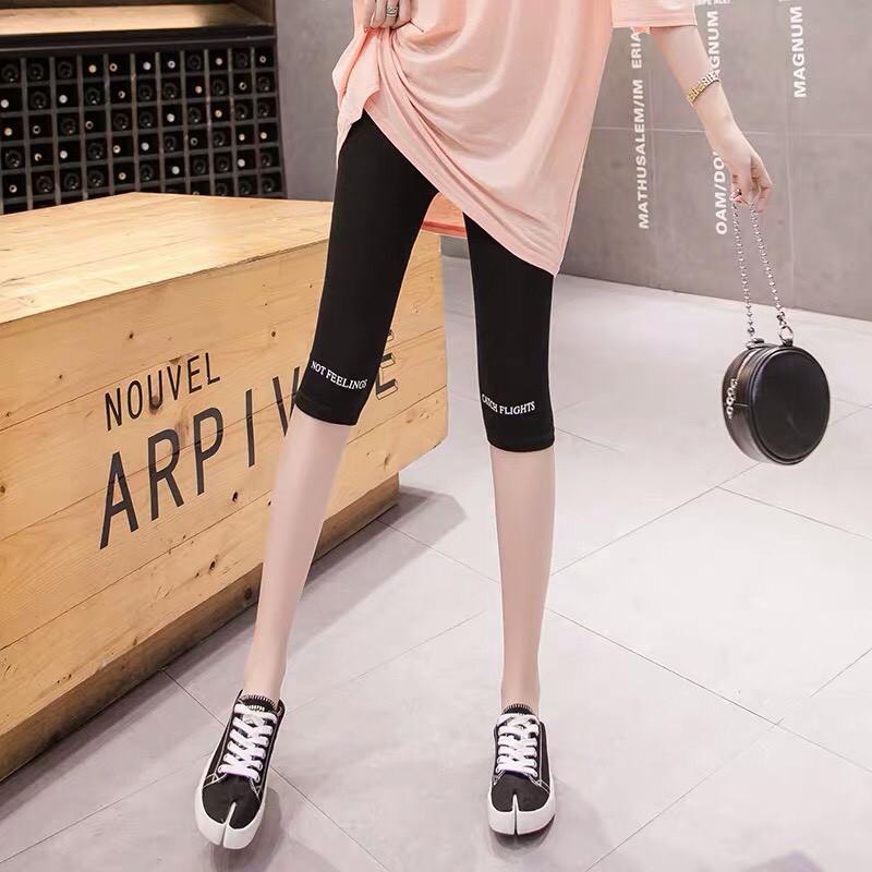 Quần Legging Nữ Cạp Cao Dáng Lửng In Chữ Quần Ôm Nữ Hai Màu So Hot