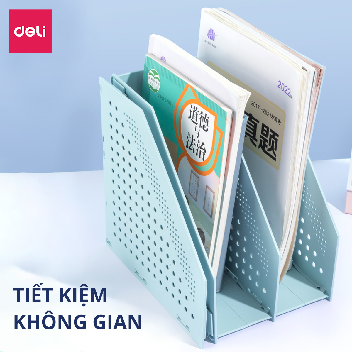 Giá đựng tài liệu gấp 4 tiết kiệm không gian Deli, kệ hồ sơ văn phòng, giá sách tiện lợi màu pastel dễ thương