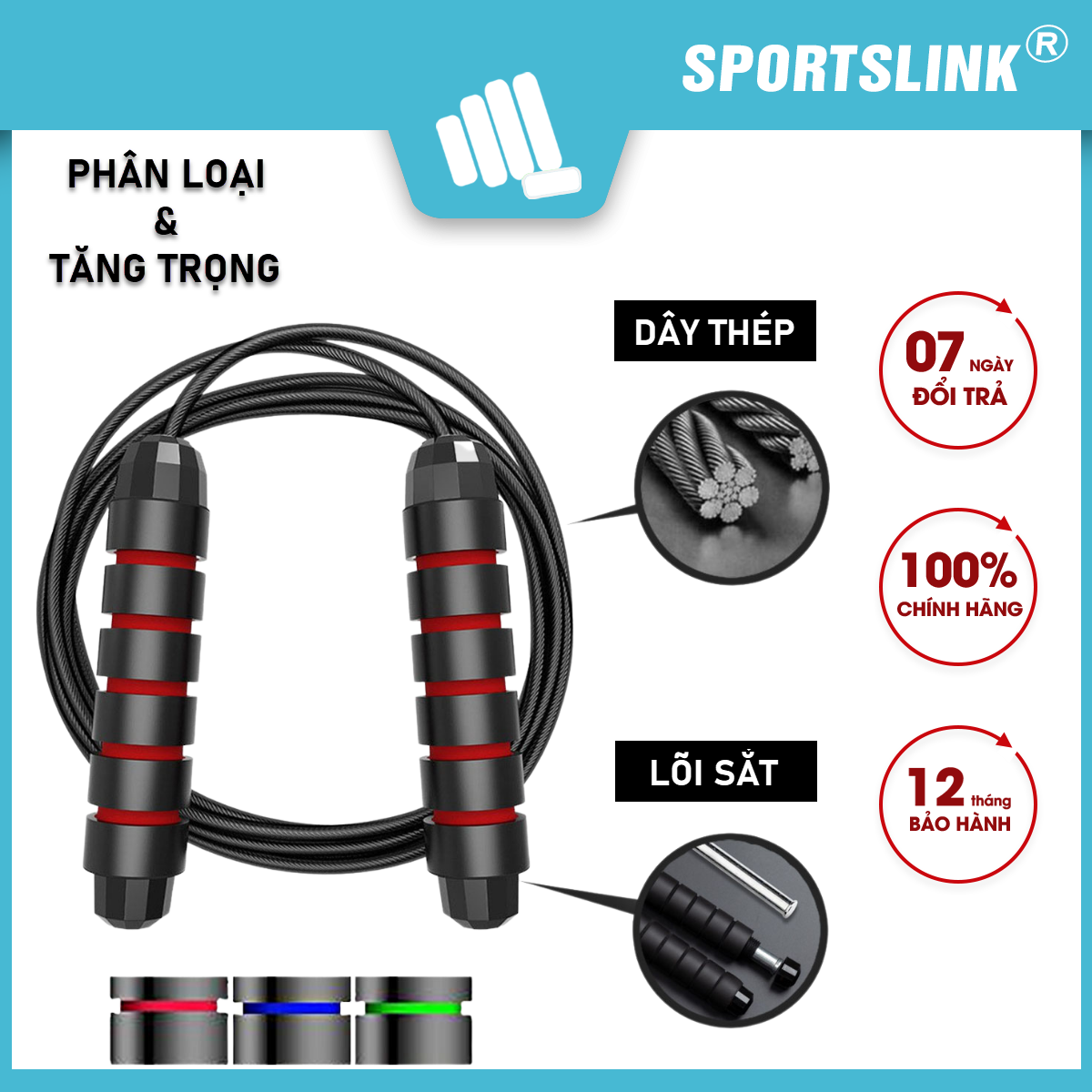 Dây nhảy thể dục Sportslink 2.7m (Màu ngẫu nhiên)