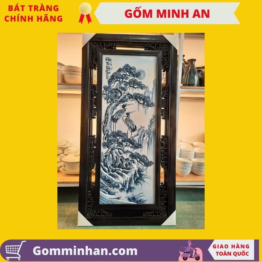 Tranh gốm sứ tứ quý vẽ Xuân Hạ Thu Đông đắp nổi men chàm cổ gốm sứ Minh An Bát Tràng kích thước 95x50cm