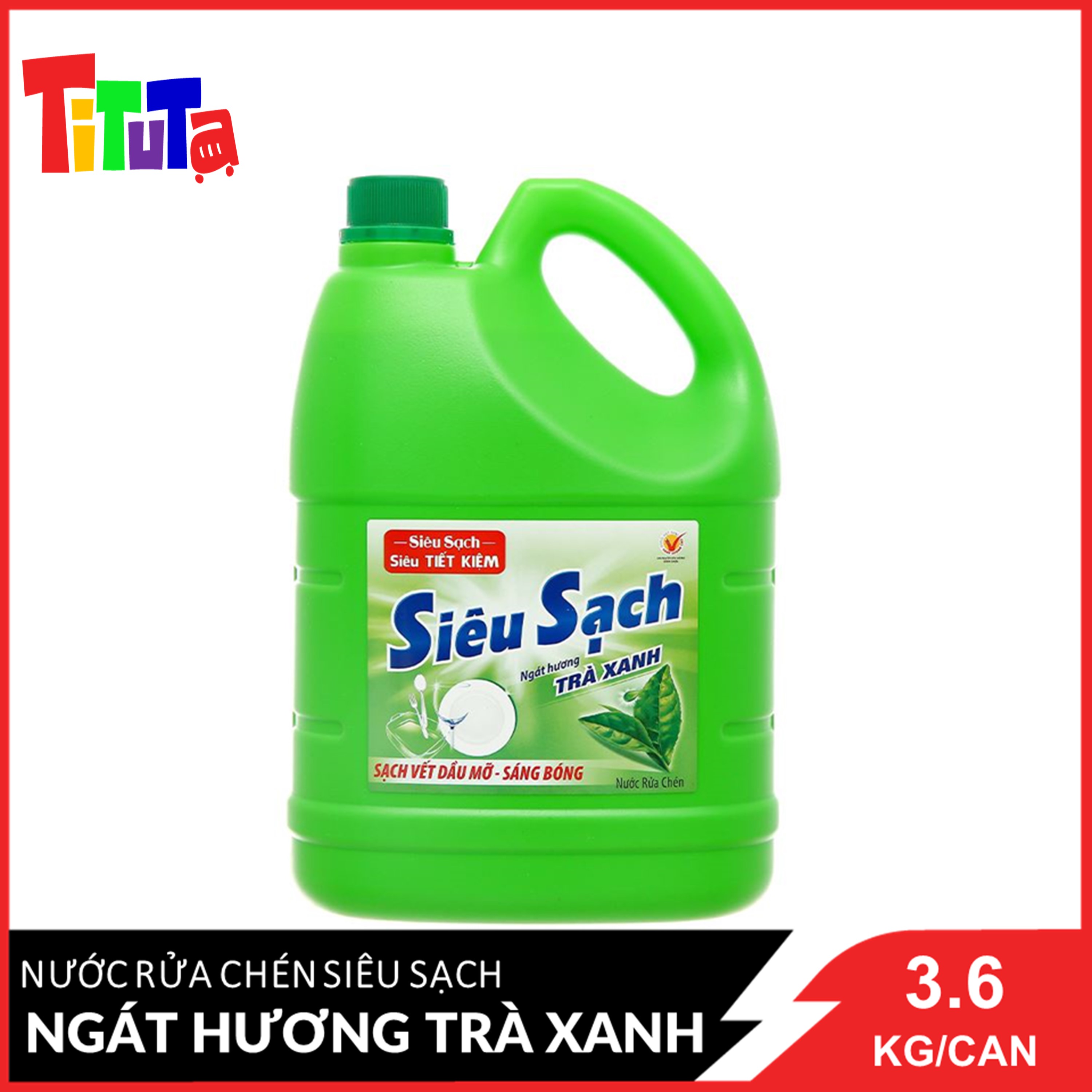 Nước Rửa Chén Siêu Sạch Ngát Hương Trà Xanh 3.6Kg/Can