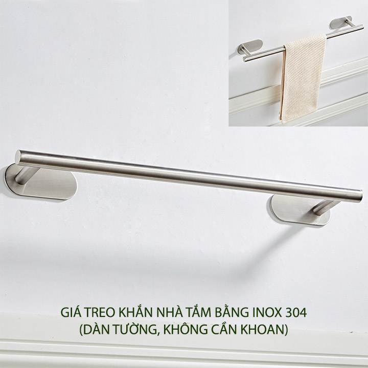 Giá treo khăn nhà tắm bằng inox 304, dán tường không cần khoan