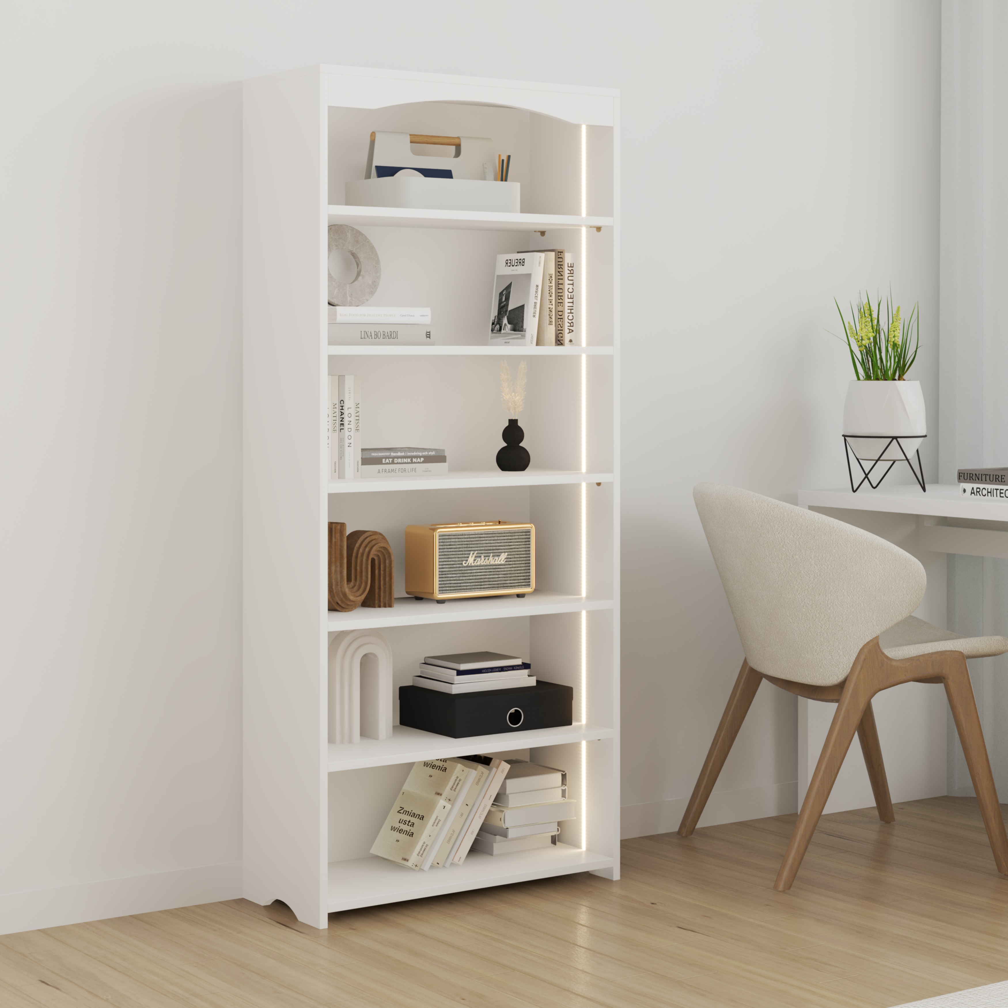 CATY, Kệ sách 6 ngăn tích hợp đèn LED, 70cm x 30cm x 160cm ,KSA_029_LED