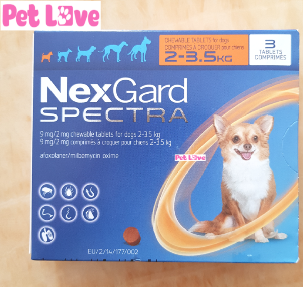 1 hộp (3 viên) NexGard Spectra trị giun, ghẻ, viêm da, ve rận (chó 2 - 3,5kg)