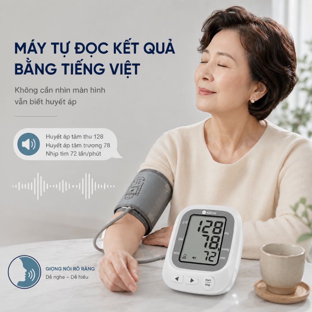 Máy đo huyết áp bắp tay Kachi JN-163B có trợ lý đọc kết quả tiếng Việt hỗ trợ người cao tuổi mắt kém - Hàng chính hãng