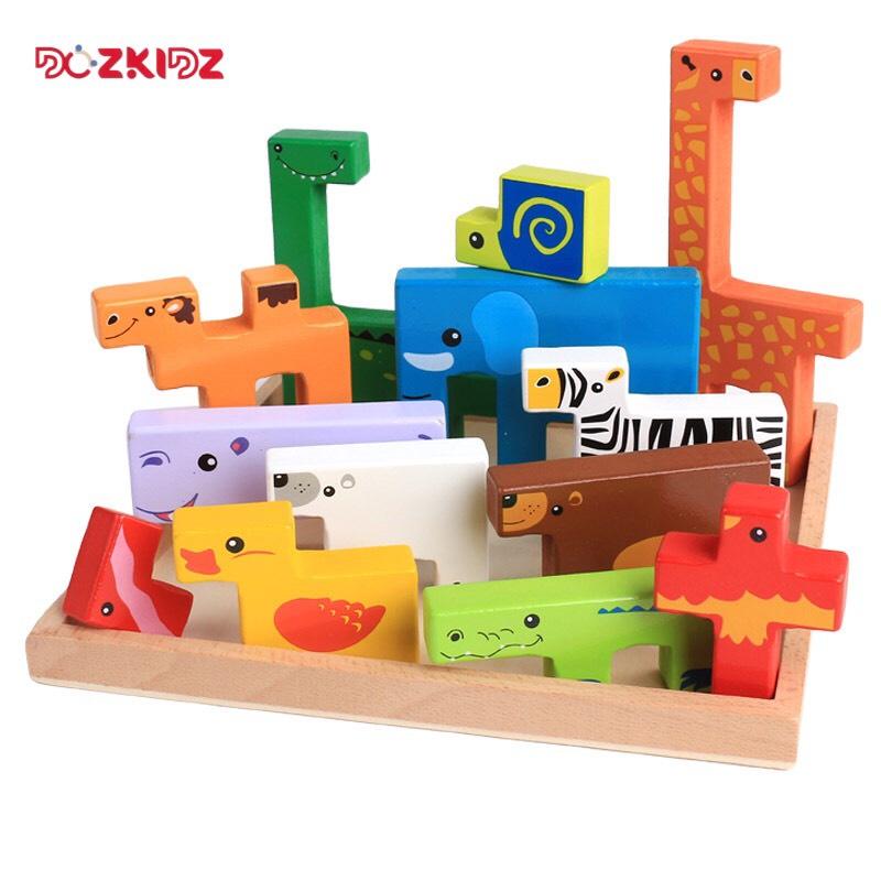 Đồ chơi gỗ tư duy sáng tạo - Ghép hình logic 13 con vật - DOZKIDZ