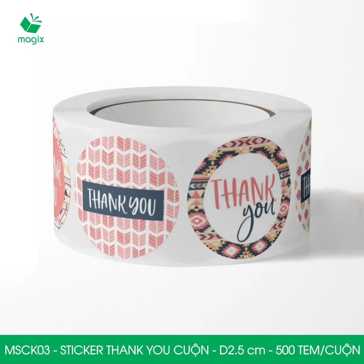 MSCK03 - D2.5 cm - Cuộn 500 sticker thank you tròn, nhãn dán thank you, tem dán cảm ơn