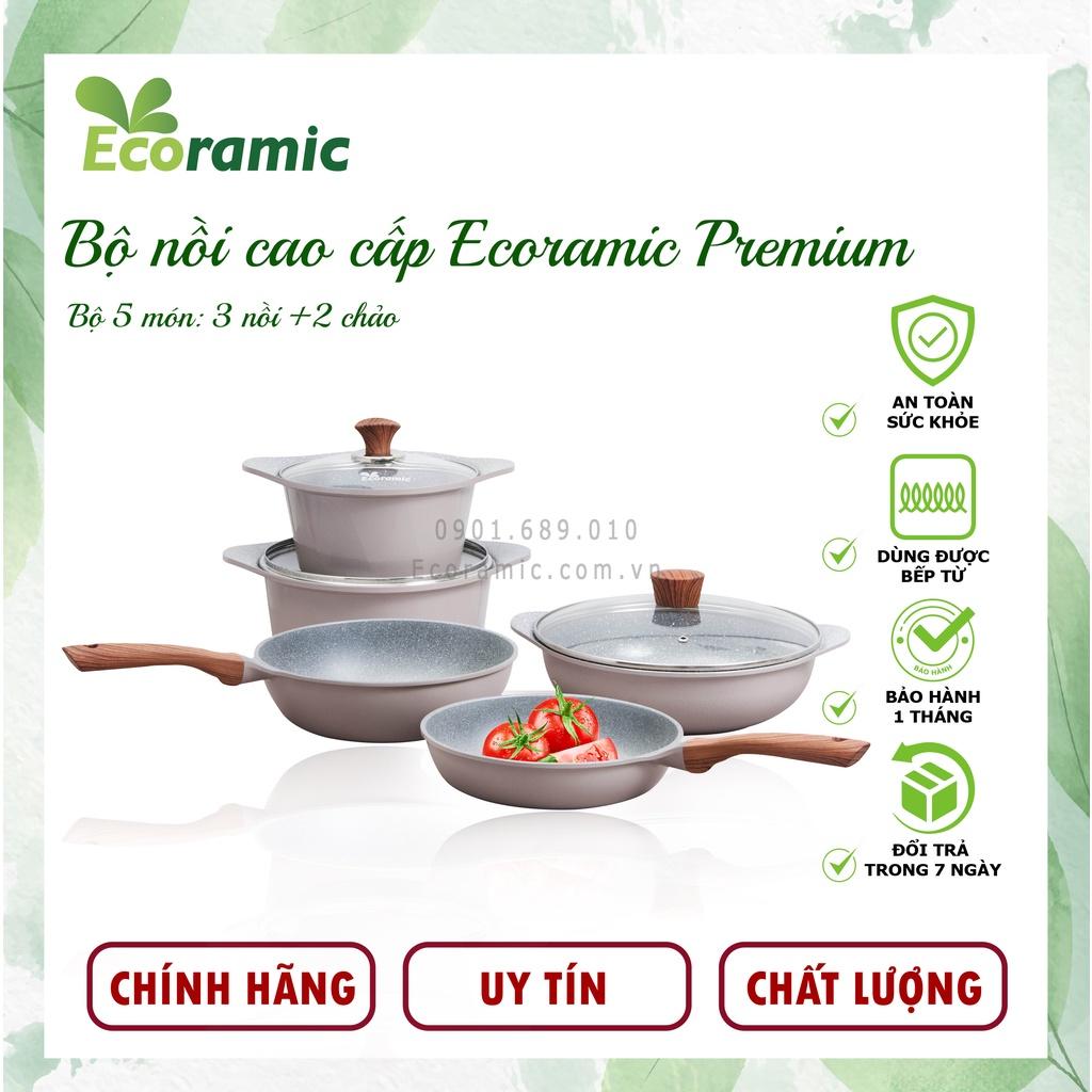 Bộ nồi chảo cao cấp 5 món Ecoramic Premium siêu chống dính, siêu bền - Hàng chính hãng