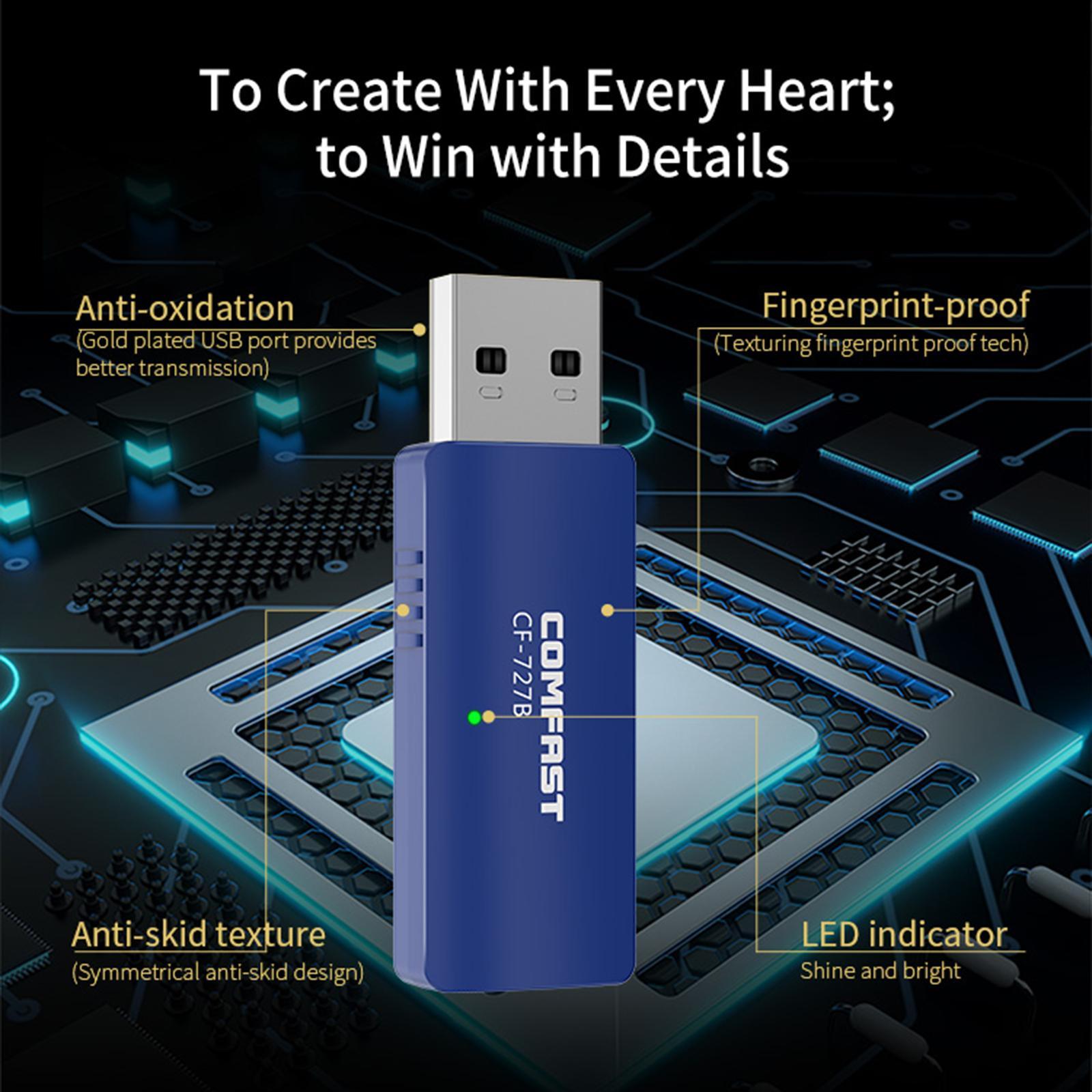 WiFi Adapter USB Bluetooth 4.2 Wireless Network Card Dual Band For Laptop PC