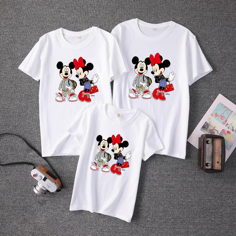 Áo thun nam nữ in hình chuột Mickey cổ tròn from rộng dành cho gia đình