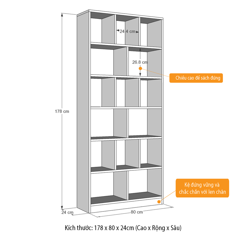 Kệ Sách Để Sàn Gỗ Chống Ẩm Cao Cấp SIB Decor (178 x 80 x 24cm)