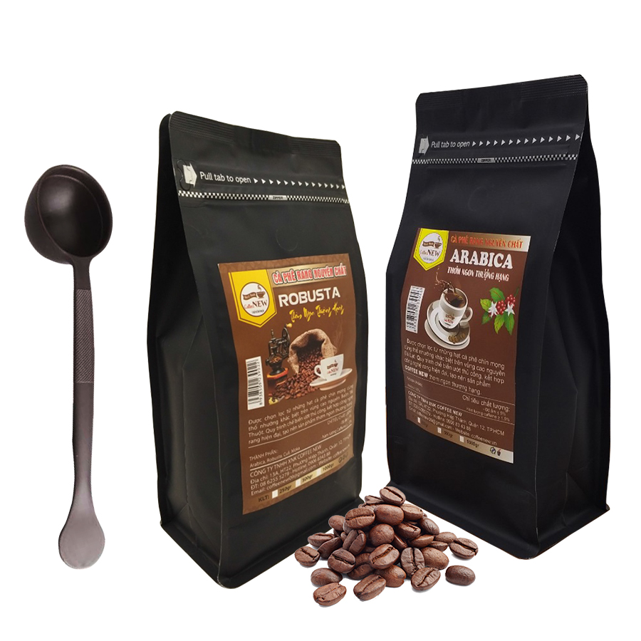 Combo 2 Gói 500gr Cà Phê Robusta + Arabica - TẶNG thìa đong cà phê - Dạng Hạt Pha Phin - Hương Thơm Nồng - Vị Chua Thanh - Coffee New