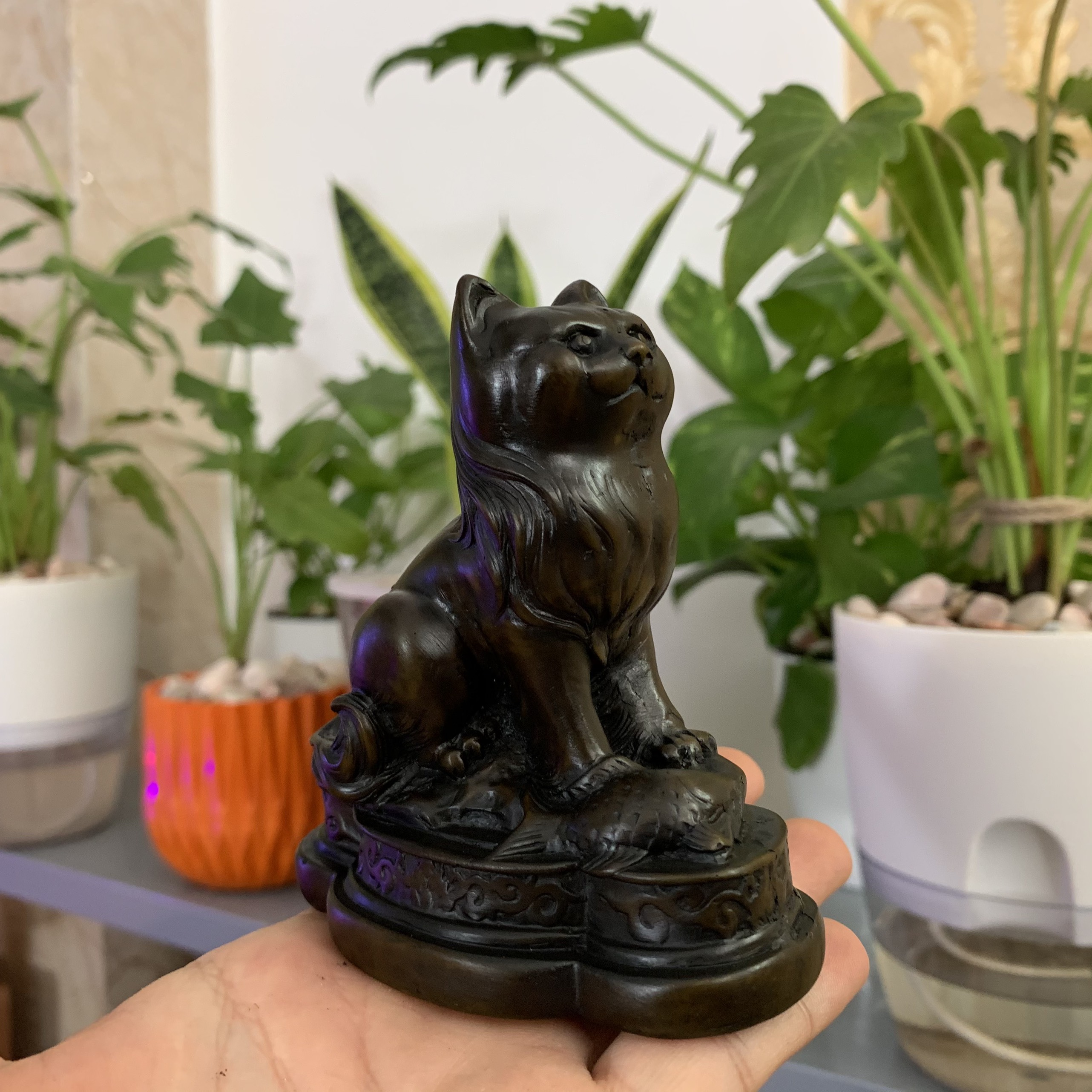 Tượng đá con mèo trang trí phong thủy bàn làm việc mang may mắn - Chiều cao 10cm