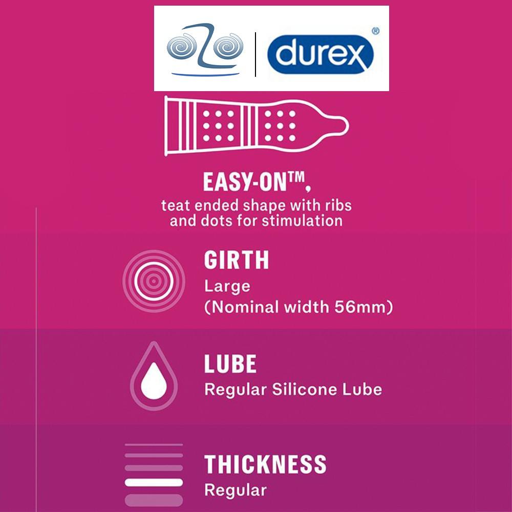 Bao cao su Durex Pleasure Me gân gai hàng chính hãng size 56 - Hộp 30 bcs