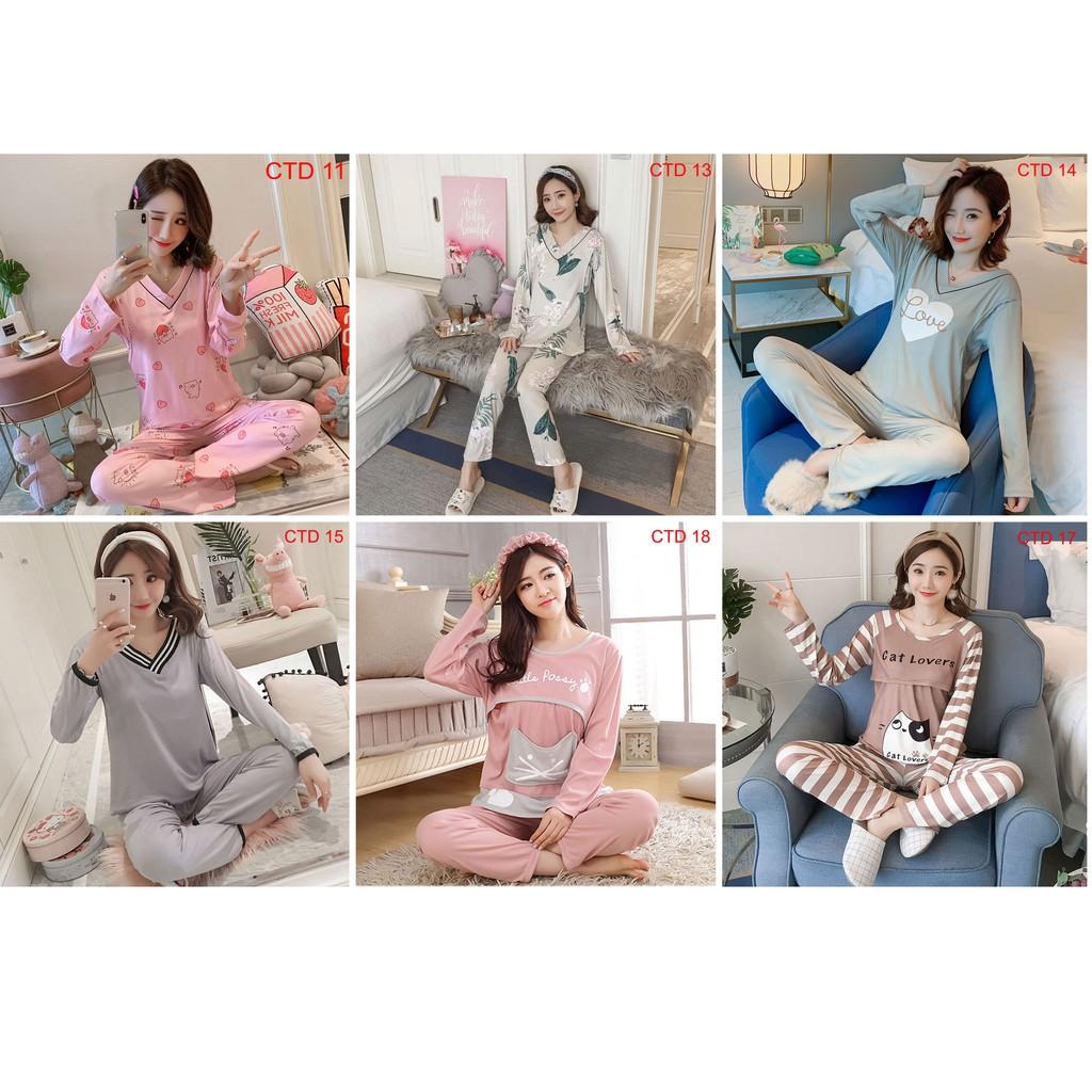 Bộ Cotton lụa sữa Bầu và Sau Sinh có chỗ cho con bú