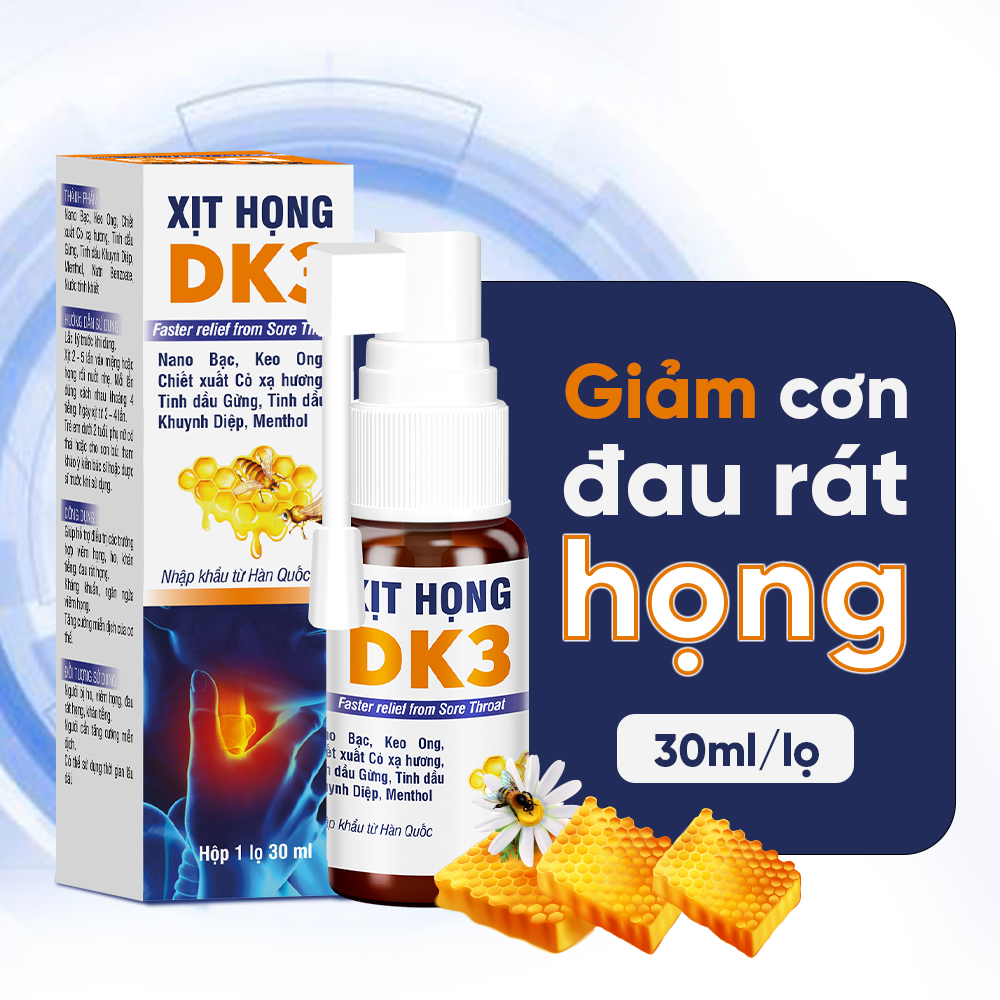 Xịt Họng DK3 Hỗ Trợ Làm Giảm Cơn Đau Rát Do Viêm Họng, Viêm Phế Quản Lọ 30ml