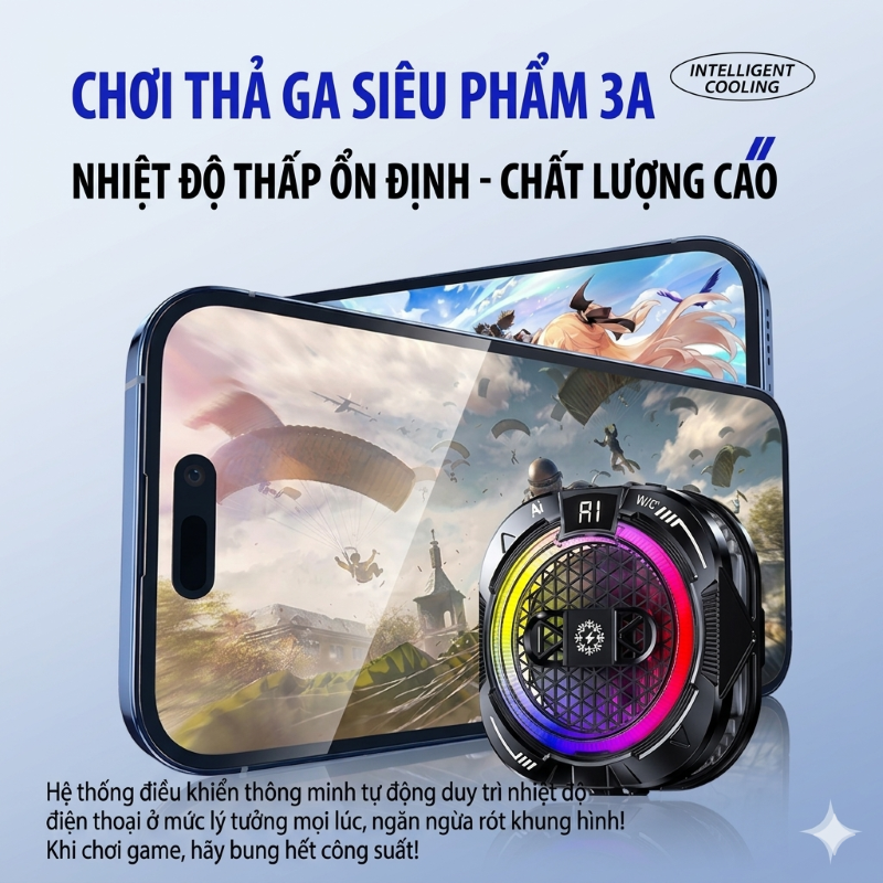 Tản nhiệt sò lạnh Led TH19 Ai Gaming siêu mát có hiển thị nhiệt độ cho điện thoại