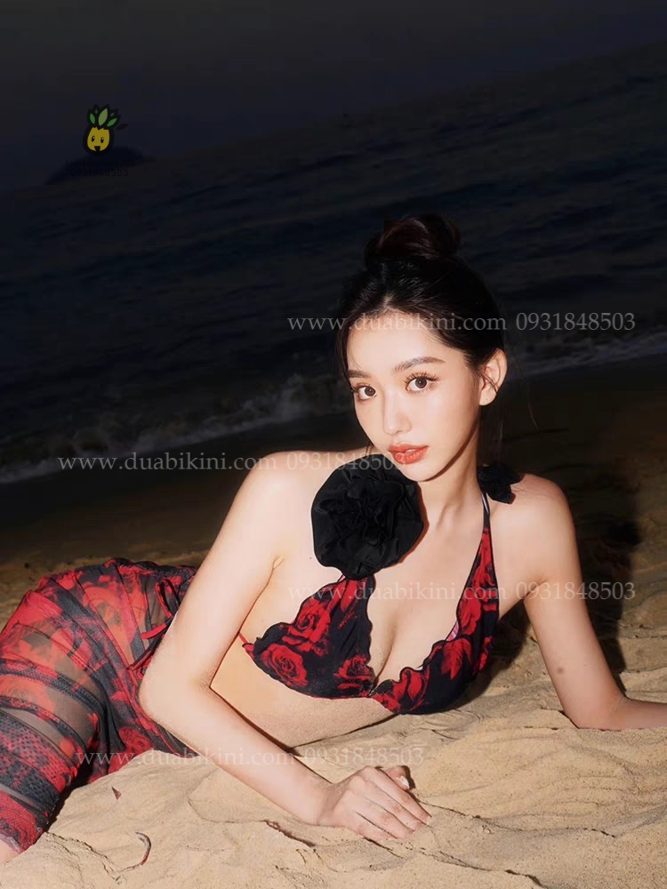 Set 3 mảnh bikini hoa hồng quyến rũ - ROSE BIKINI SET