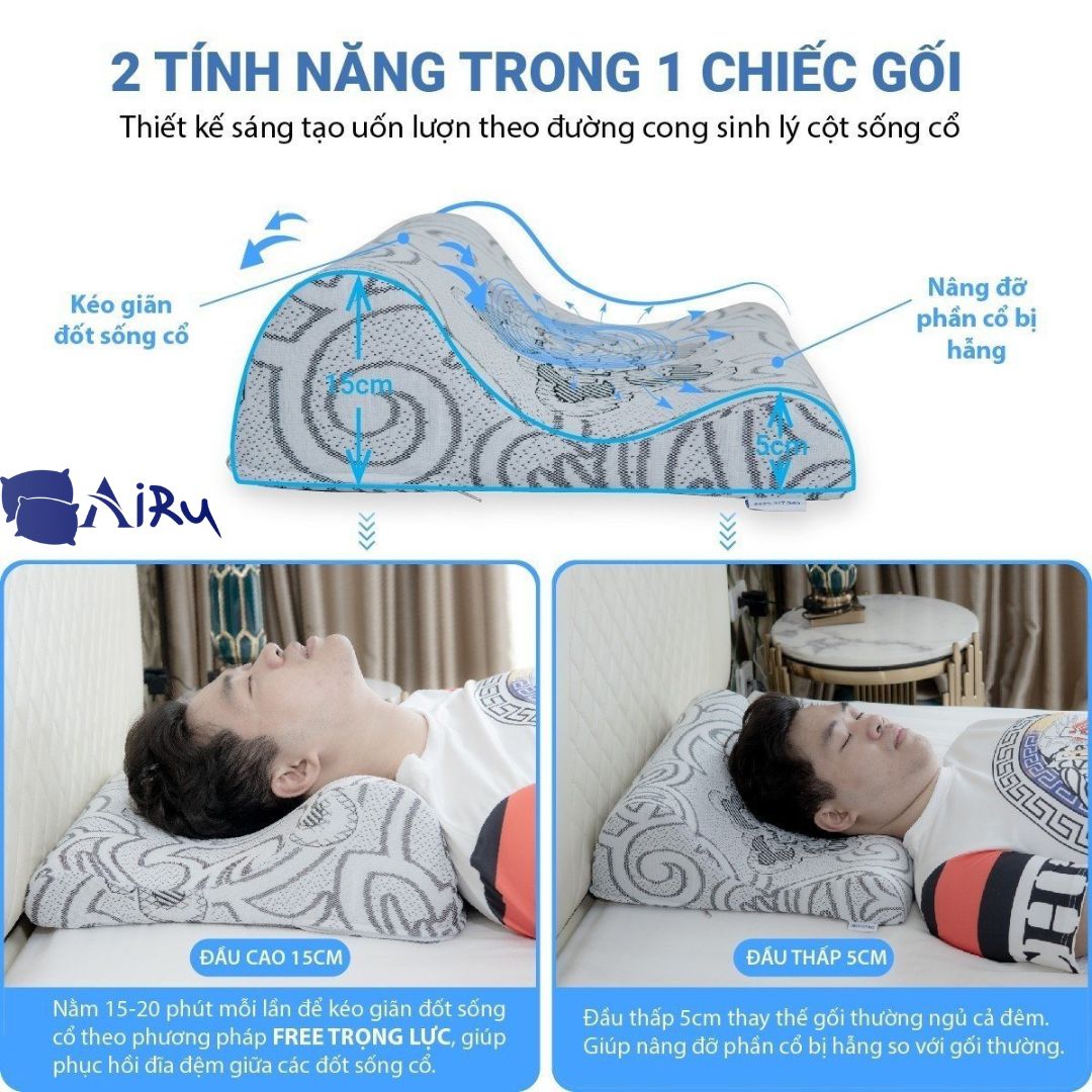 Gối chống thoái hóa cột sống cổ- AIRU giúp giảm đau mỏi cổ vai gáy, giúp máu lưu thông tốt lên não, giúp ngủ ngon và sâu hơn