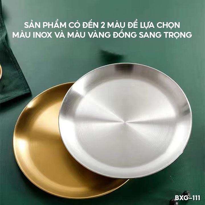 Dĩa Ăn Tròn Dĩa Đựng Trái Cây Hoặc Décor Bàn Ăn Bằng Inox Màu Bạc Và Vàng Sang Trọng Đủ Loại Kích Cỡ BXG-111