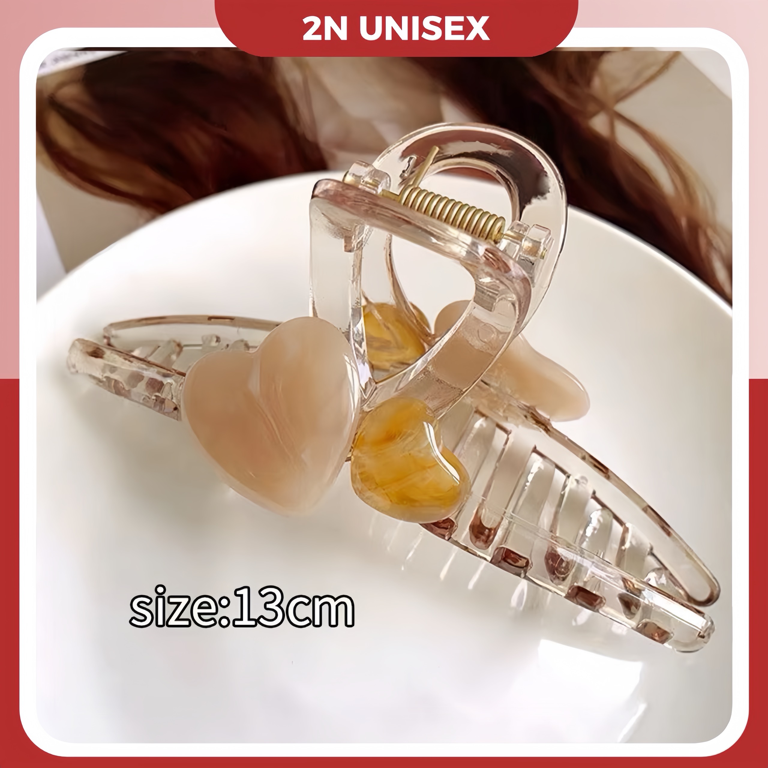 Kẹp tóc càng cua trong suốt đính trái tim