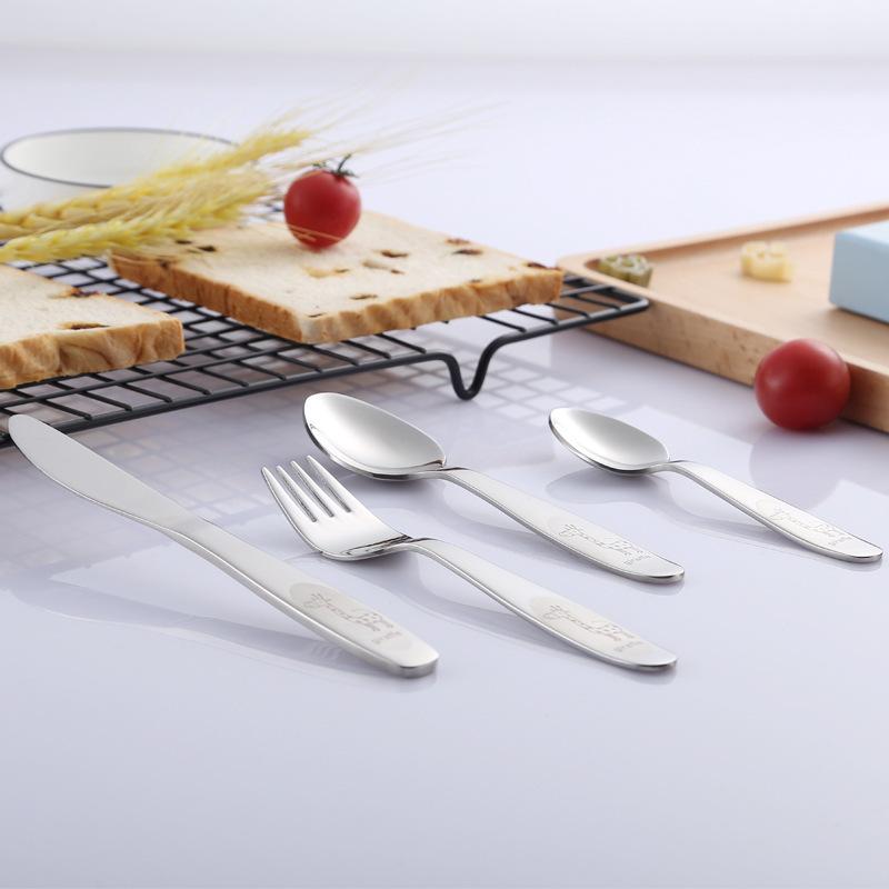 4 Cái/gói Thép Không Gỉ 304 Trẻ Em Dao Kéo Hoa Văn Hoạt Hình Khắc Trẻ Em Bộ Đồ Ăn Phương Tây Muỗng Nĩa Bộ Bé Phẳng Bằng