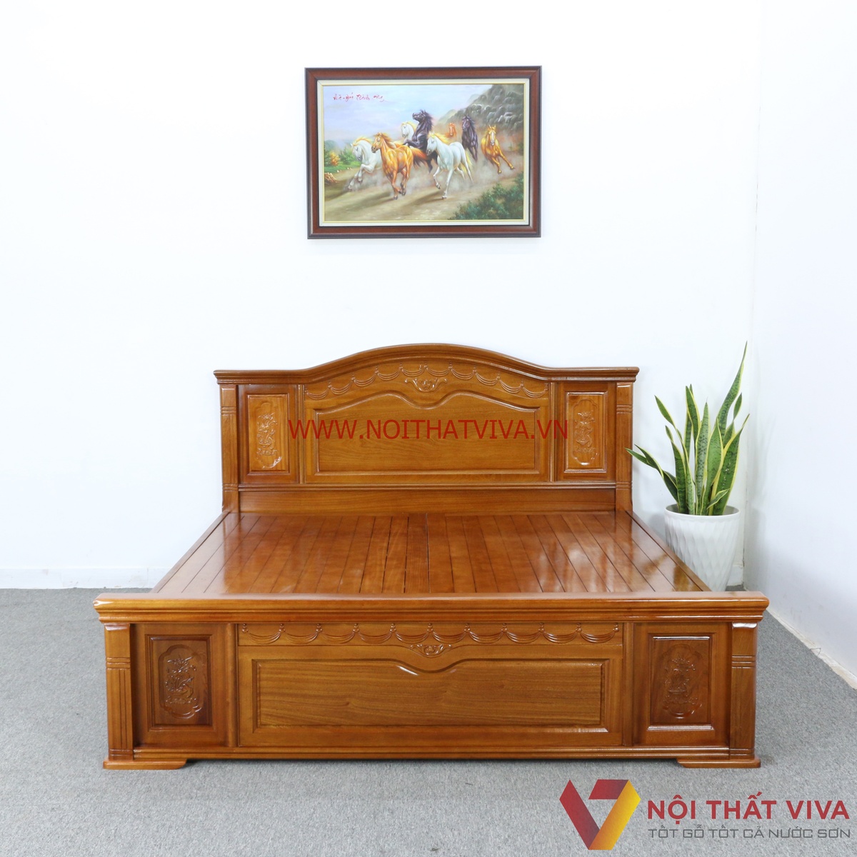 Giường Ngủ Gỗ Xoan Đào Tự Nhiên Vạt Phản Chạm Hoa Văn Đẹp Tinh Tế