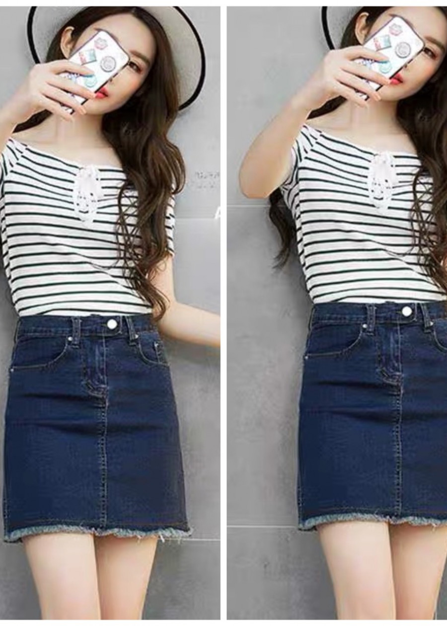 CHÂN VÁY JEAN NGẮN BÊN TRONG CÓ QUẦN LƯNG CAO CO DÃN MẠNH MÀU XANH ĐEN BIG SIZE 2195