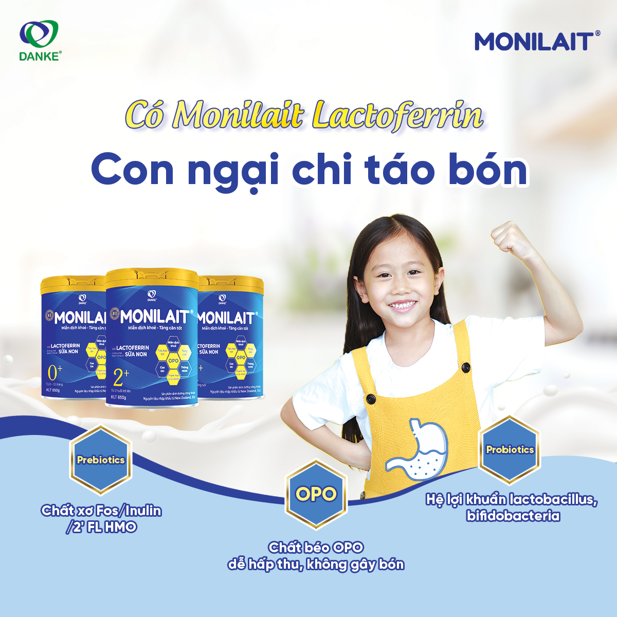 Monilait Lactoferrin 1+ - lon 850g - dành cho bé 12- 24 tháng tuổi