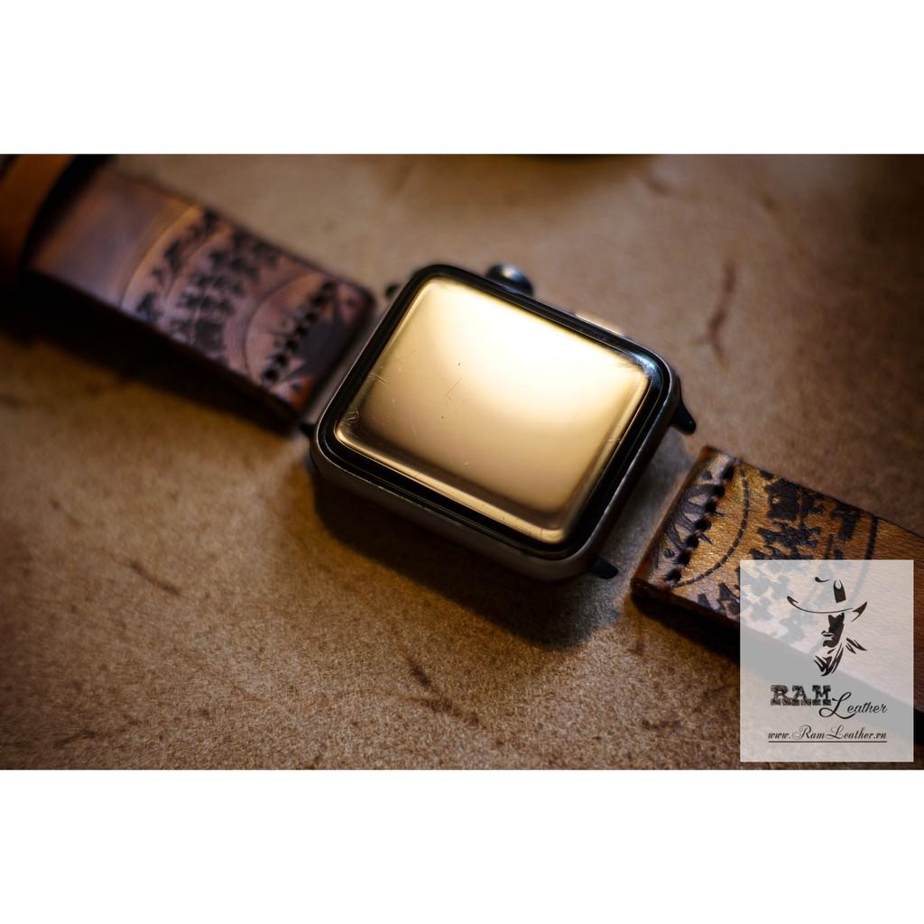 DÂY ĐỒNG HỒ RAM SIMPLE TRỐNG ĐỒNG DA BÒ THẬT VEGTANLIGHT SỌC CHÉO-ĐỦ SIZE 18MM , 20MM , 22MM ,APPLE WATCH