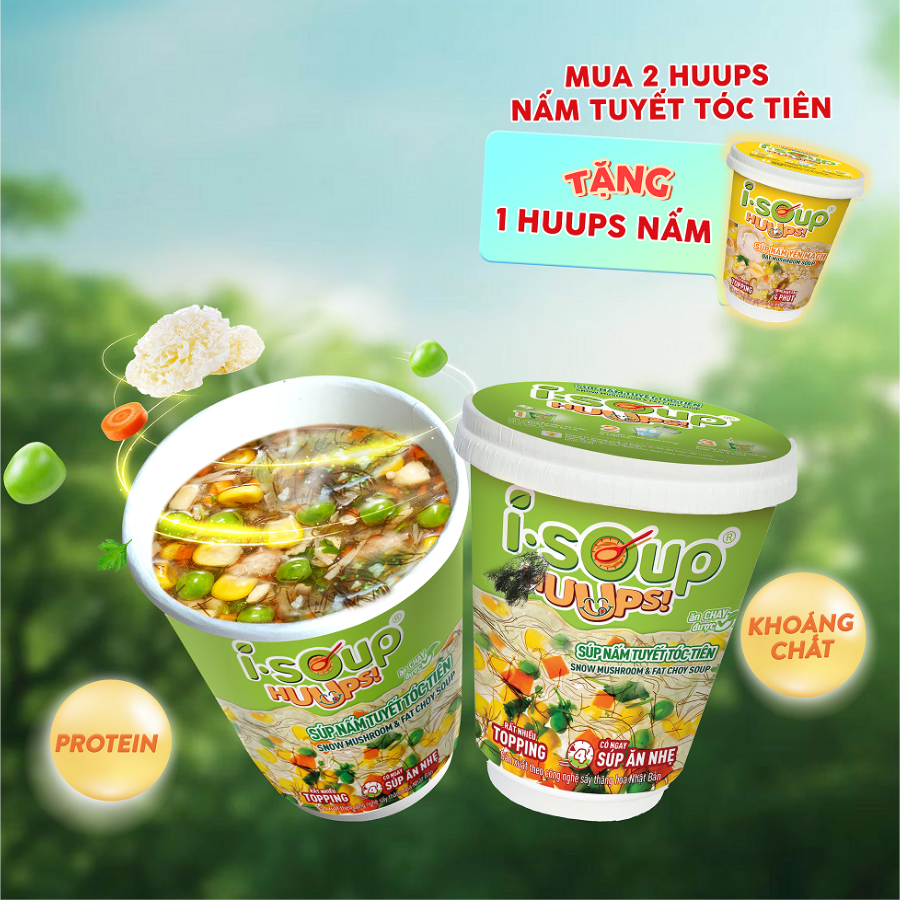 Combo Mua 2 Súp Nấm Tuyết Tóc Tiên ISOUP HUUPS Tặng 1 Súp Nấm Yến Mạch - Súp Ăn Liền Sấy Thăng Hoa