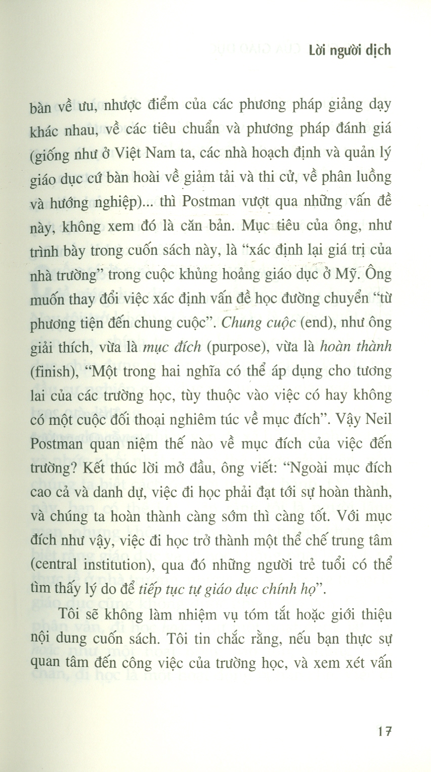 Chung CUộc Của Giáo Dục - Neil Postman - Nguyễn Quang Kính dịch -
