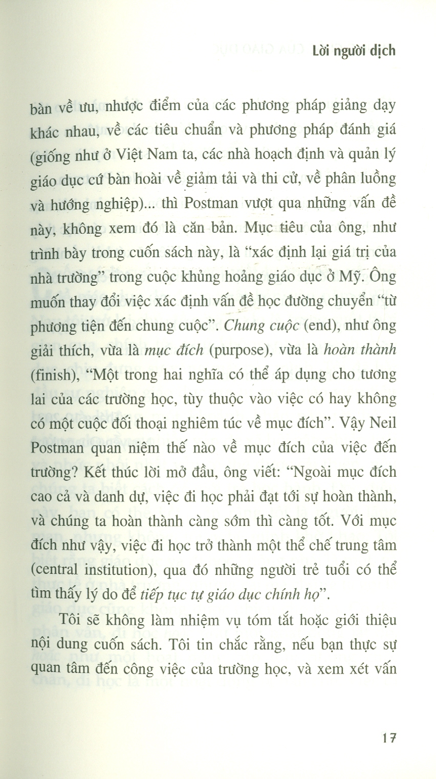 Chung CUộc Của Giáo Dục - Neil Postman - Nguyễn Quang Kính dịch - (bìa mềm)