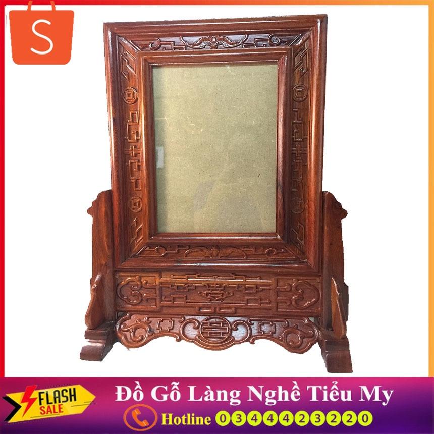 Khung Ảnh Thờ Kép Trạm Triện Gỗ Hương 100 , Lồng Ảnh 20 x 30cm