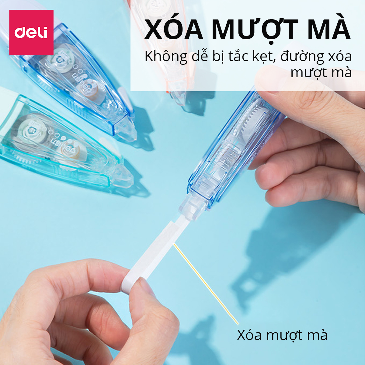 Bút xóa băng 6M cao cấp Deli - Xóa sạch phủ kín khô nhanh, có thể viết đè lên ngay - Băng kéo cho học sinh, văn phòng