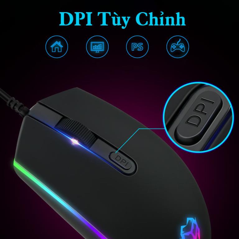Chuột led cho máy tính Chuột có dây giá Tốt, đèn RGB 1600 DPI Đen, hoạ tiết bắt mắt Dây Dài 1m4 Thiết Kế Ôm Tay Thuận Cả 2 Tay Văn Phòng USB Cho Máy Tính Laptop Tivi - Hàng Nhập Khẩu
