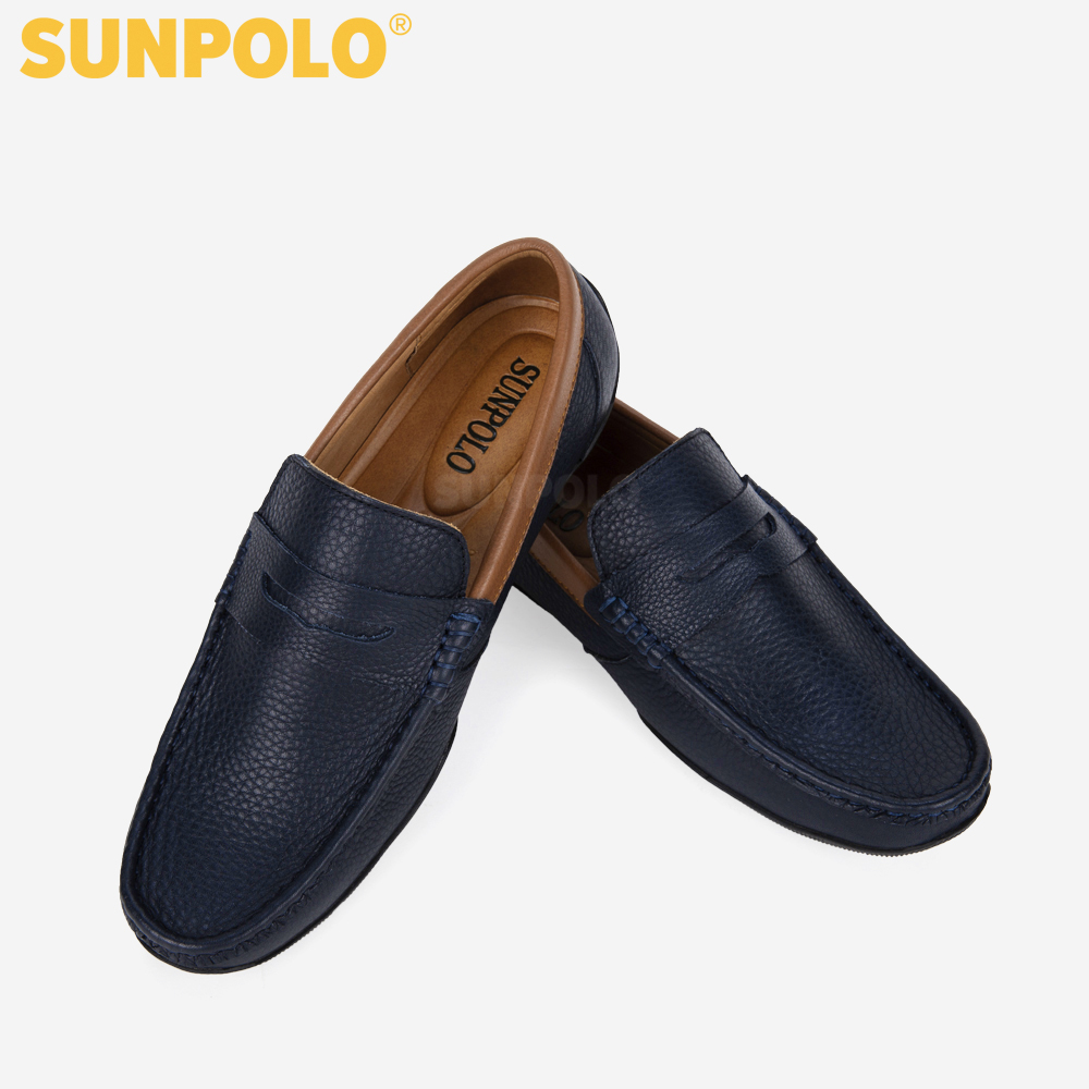 Giày Lười Nam Da Bò SUNPOLO MU2588 (Xanh Navy)