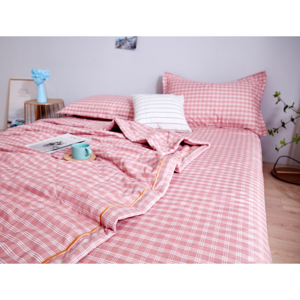 Bộ Chăn Hè Ga Gối Cotton 100% 4 Món Chăn Chần Hè Mẫu Mới Nhất 2024( 1 ga + 2 vỏ gối đầu + 1 chăn đã chàn bông )