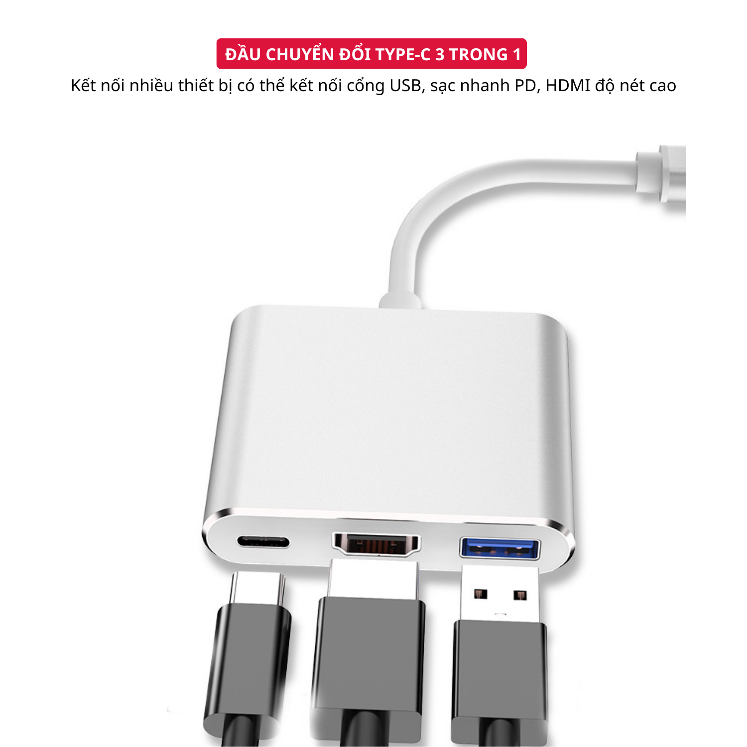 Hub Chuyển Đổi USB Type C 3 in 1 To HDMI, USB 3.0, Cổng Type C Hỗ Trợ Sạc Nhanh PD - Hàng Chính Hãng Tamayoko