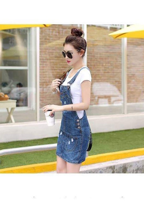 Đầm Yếm Jean Nữ Wash Cào Đáng Yêu