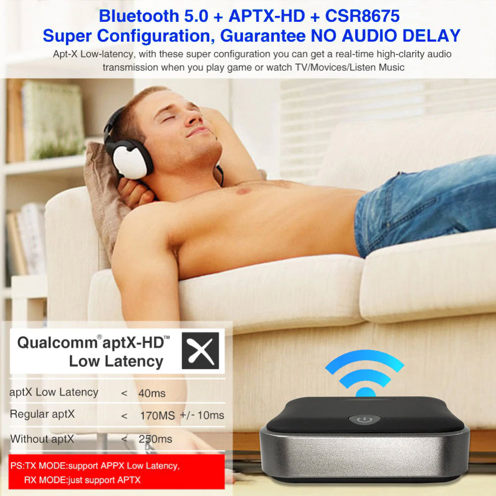 Bộ Thu Phát Audio Bluetooth APTX V5.0 2 Trong 1 Chuyển Đổi Không Dây RCA/SPDIF/3.5mm jack Aux B19