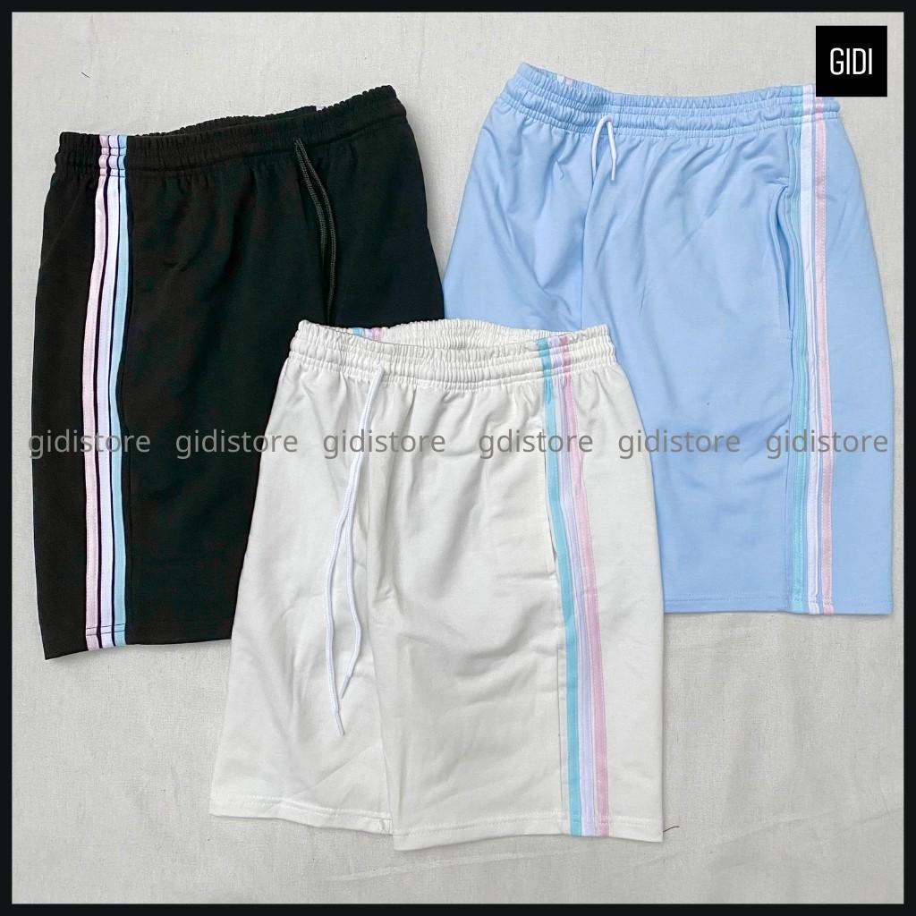 Quần Short thun Nam Nữ Unisex RIO phối 3 sọc - quần đùi ngắn ống suông