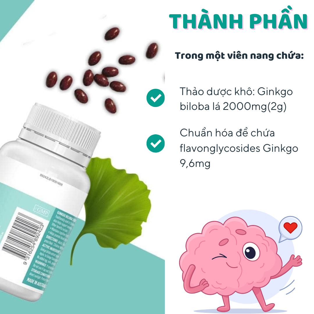 Viên uống bổ não Healthy Care Ginkgo Biloba 100 viên