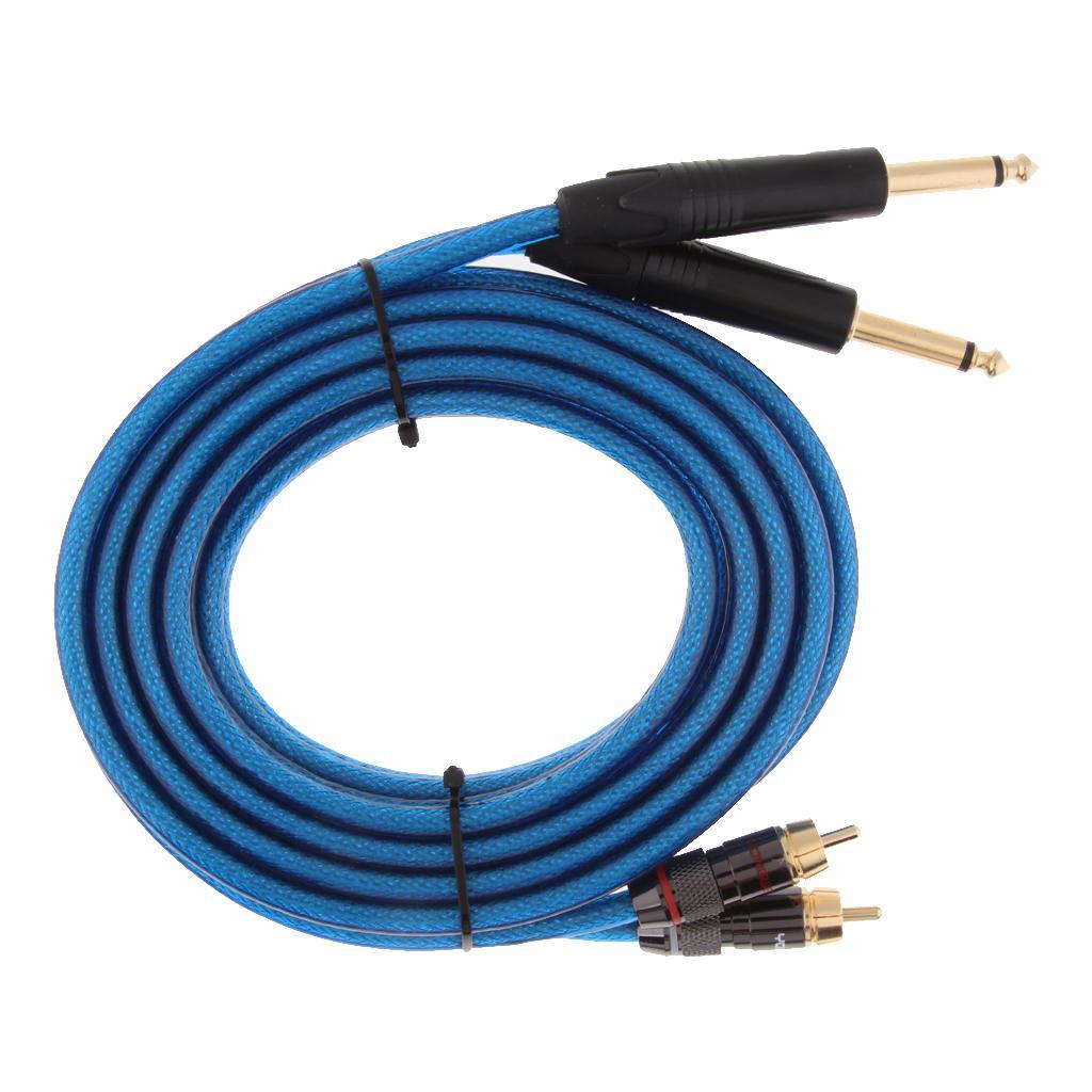 1.6FT 2  Male to 2 6.35MM Stereo Audio Cable Gold-Plated for Speaker, AMP,