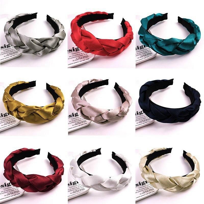 Bờm tóc trơn tết lụa satin nữ tính