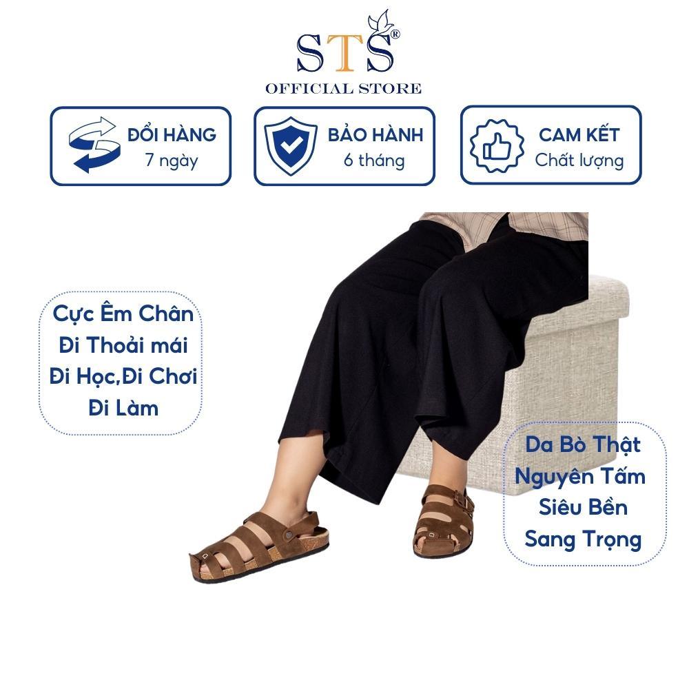 Dép sandal dáng rọ quai hậu da bò thật nguyên tấm đế trấu Briken Unisex đi biển đi chơi đi làm thoải mái êm chân SDRO01