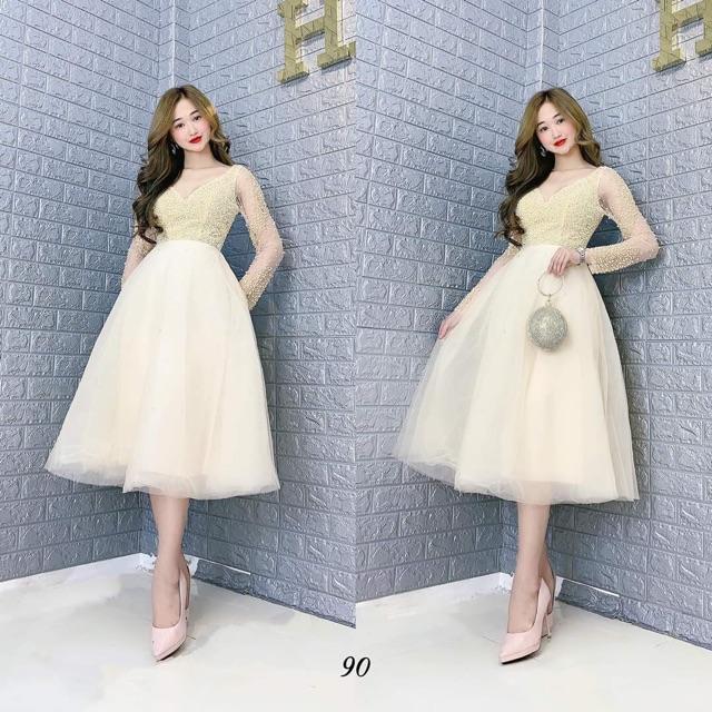 ĐẦM XOÈ TAY DÀI CÔNG CHÚA KẾT CƯỜM CAO CẤP -MS135V- Size M/L đến 57kgMM MM